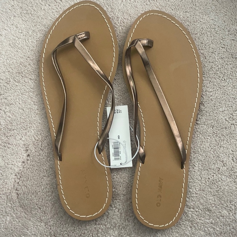 Old Navy bronze strapped flip flops